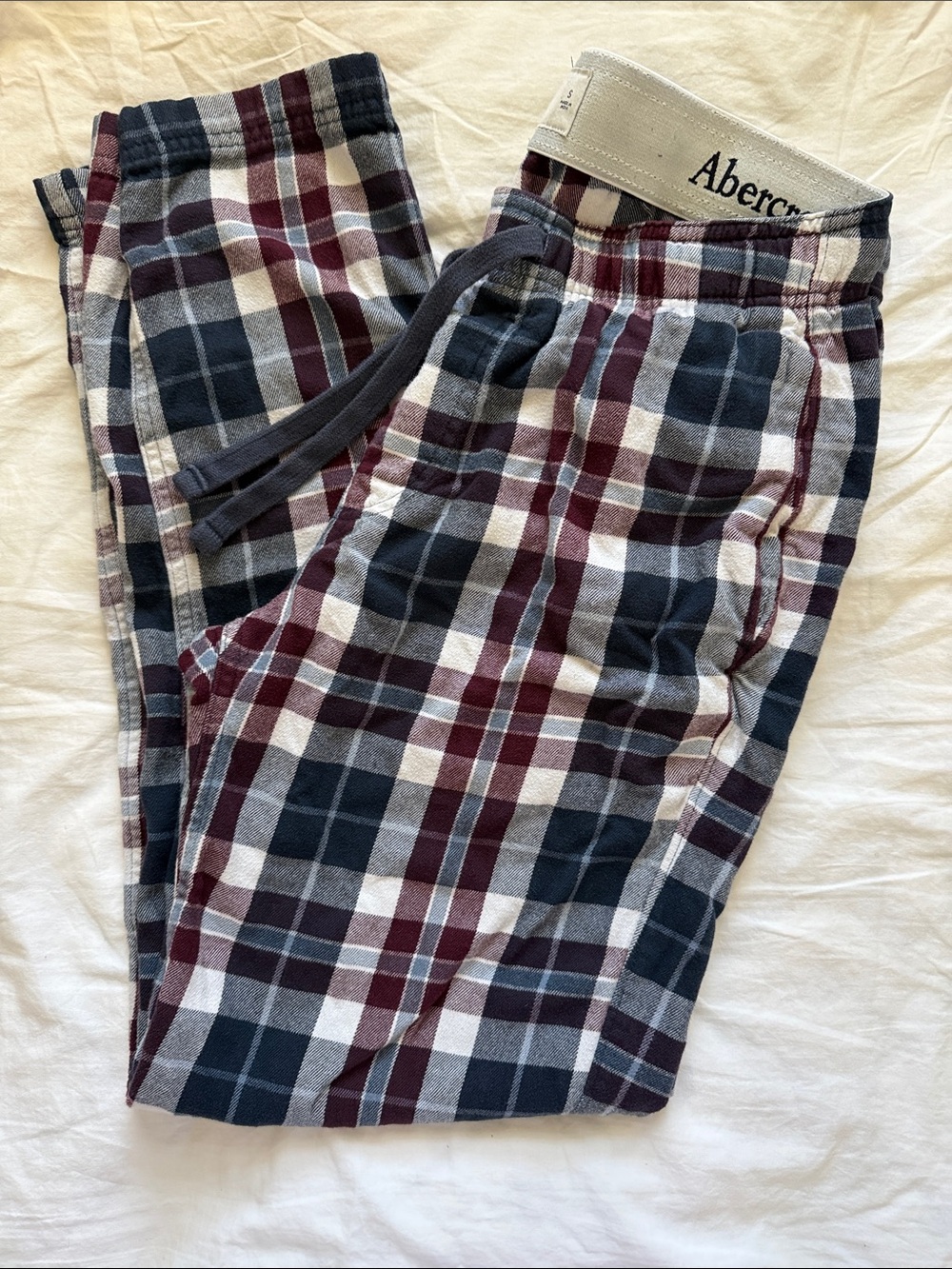 Abercrombie & Fitch Plaid Lounge Pants in Navy, Burgundy & White